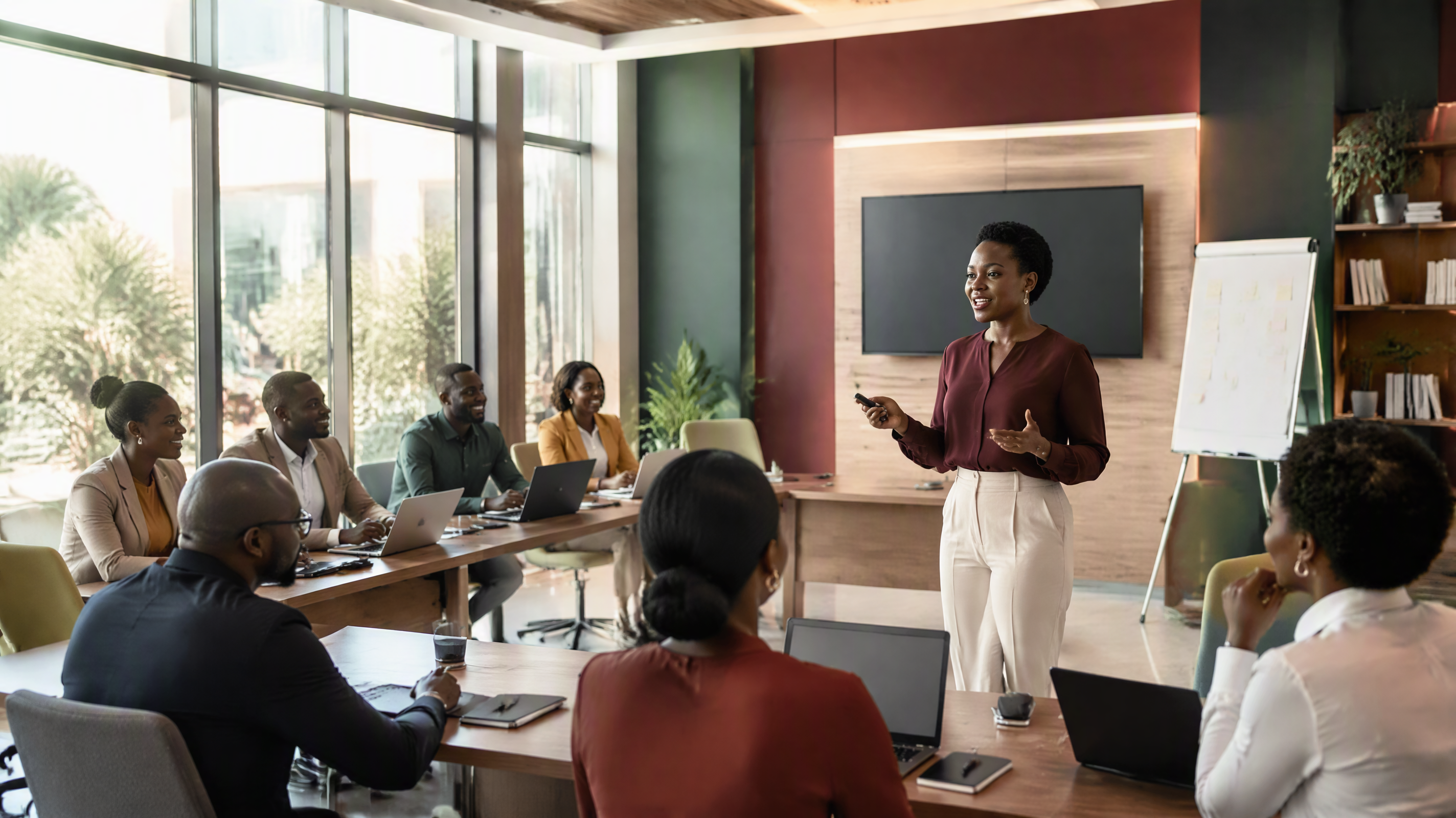 Professionnels africains participant à une formation CFA-I dans une salle moderne.
